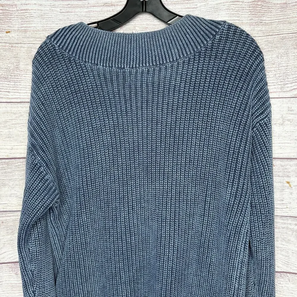 Aerie 100% Cotton Ribbed Blue Oversized Soft V Neckline Pullover Sweater Small